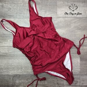 ODIJ Vintage V Neck Tummy Control One Piece Swimsuit Size M